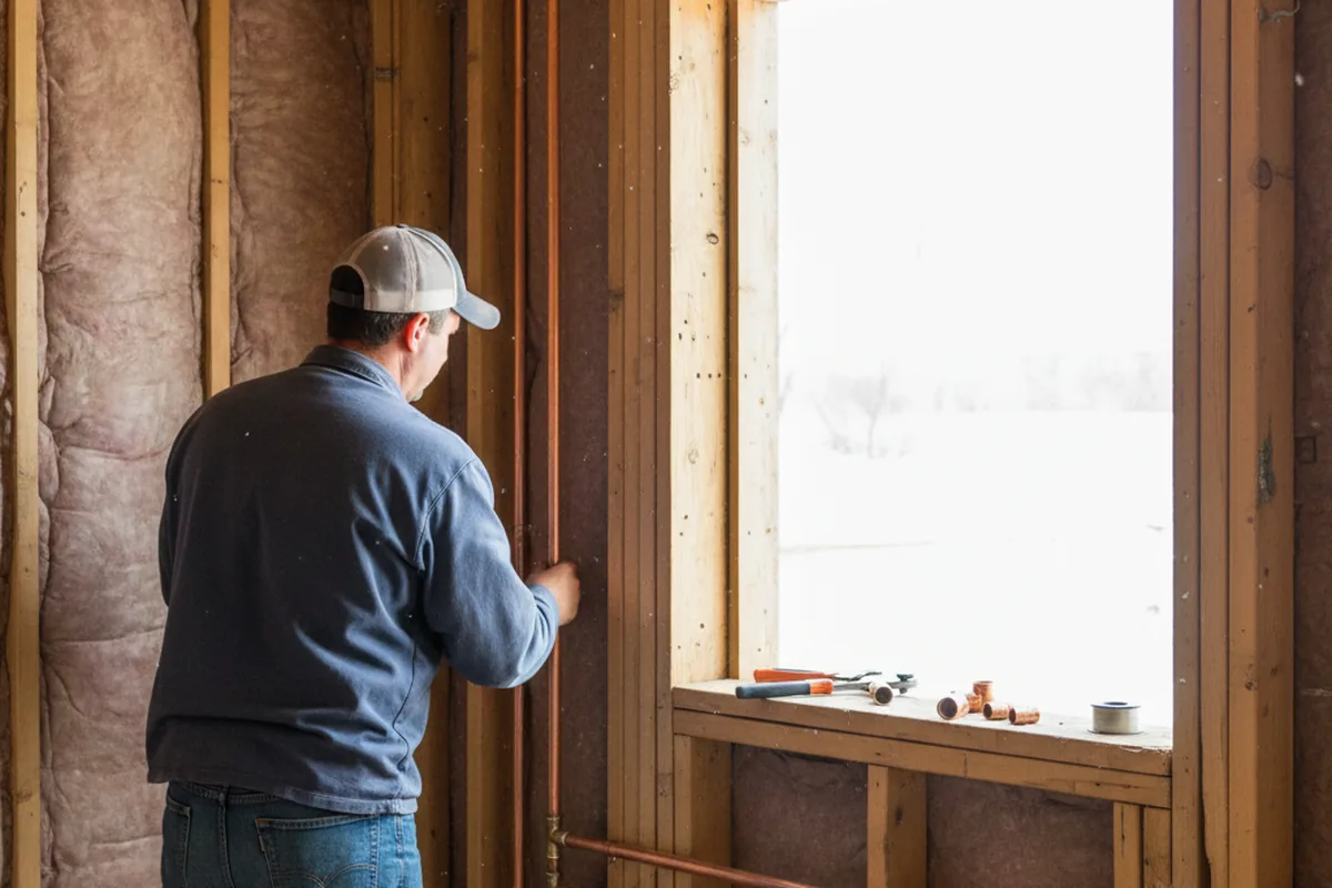 Licensed plumber running new copper supply lines in a Harrisville home
